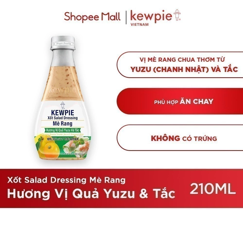 Xốt Salad Dressing Mè Rang Kewpie Hương Vị Quả Yuzu & Tắc 210ml Chai Nhỏ Tiện Lợi