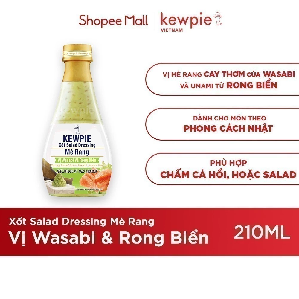 Xốt Salad Dressing Mè Rang Kewpie Wasabi & Rong Biển 210ml Chai Nhỏ Tiện Lợi